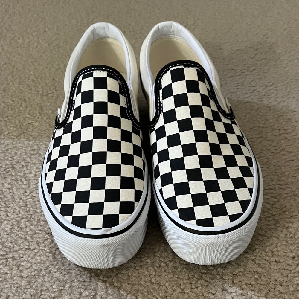 Vans Black and White Checkered Slip-On Flatform Sneakers